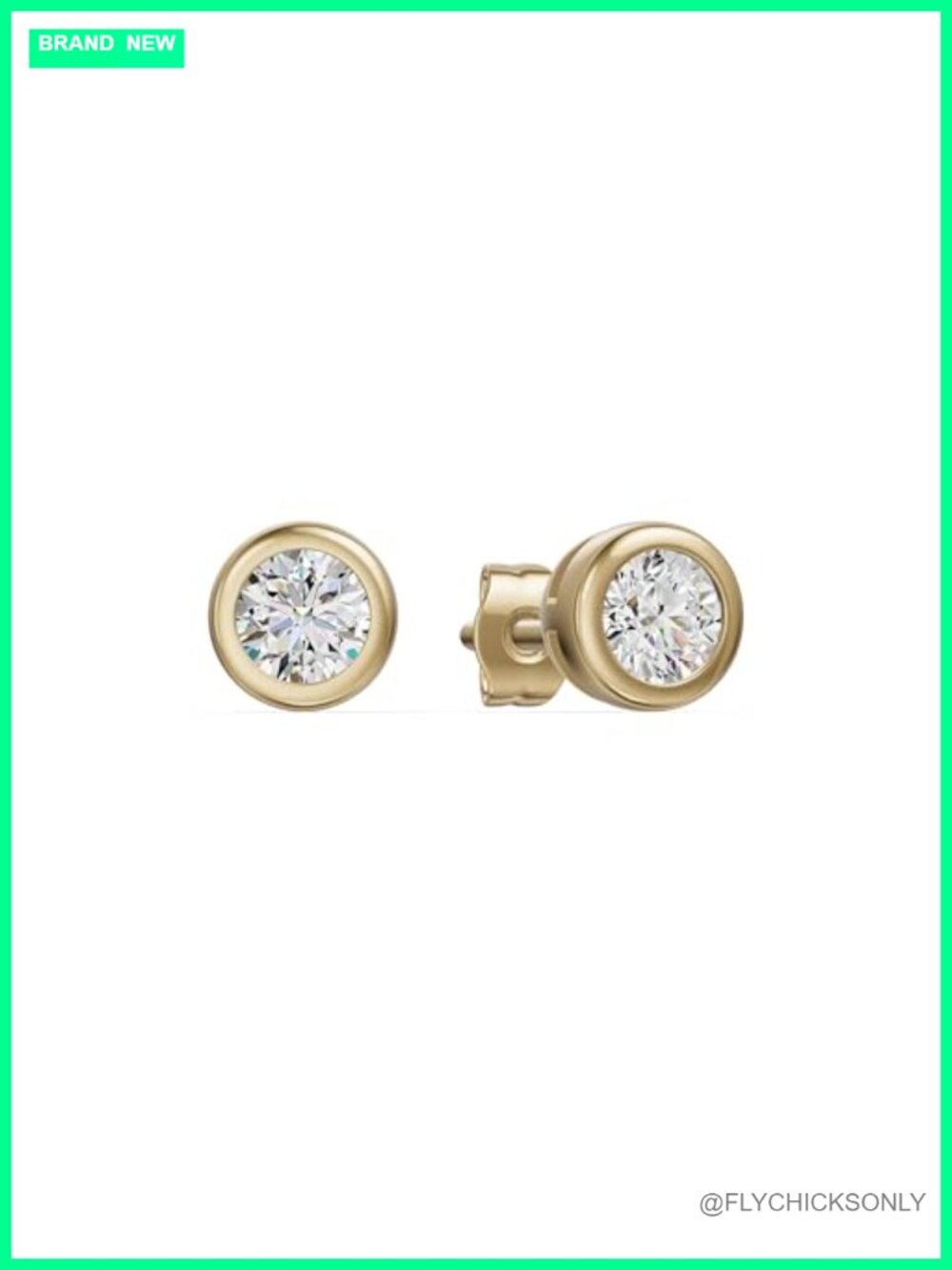 Women's Bezel Set Round Lab Diamond Stud Earrings 24K Gold Vermeil